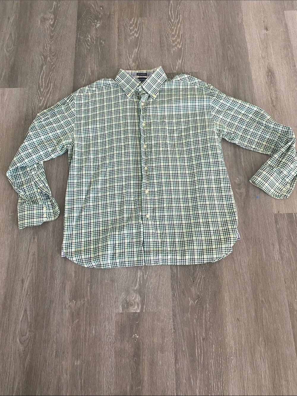 Tommy Hilfiger Blue and Green Plaid Button-Down Shirt